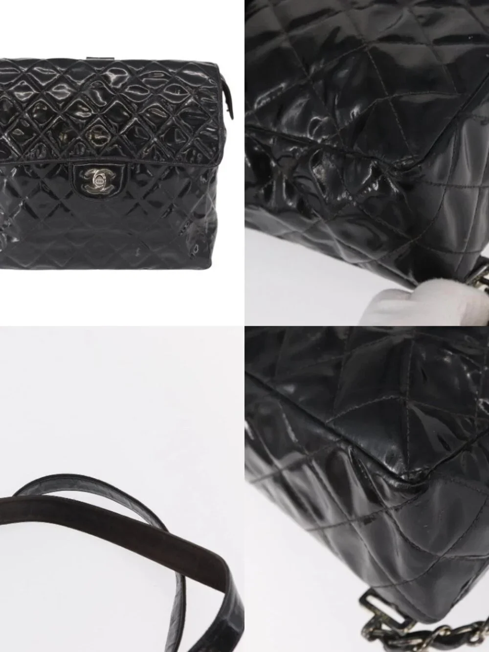 CHANEL Matelasse 25 Chain Backpack Enamel Black Silver CC Auth gh1554